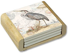 Load image into Gallery viewer, CounterArt Shoreline-Blue Heron Absorbent Coasters in Wooden Holder (Set of 4)
