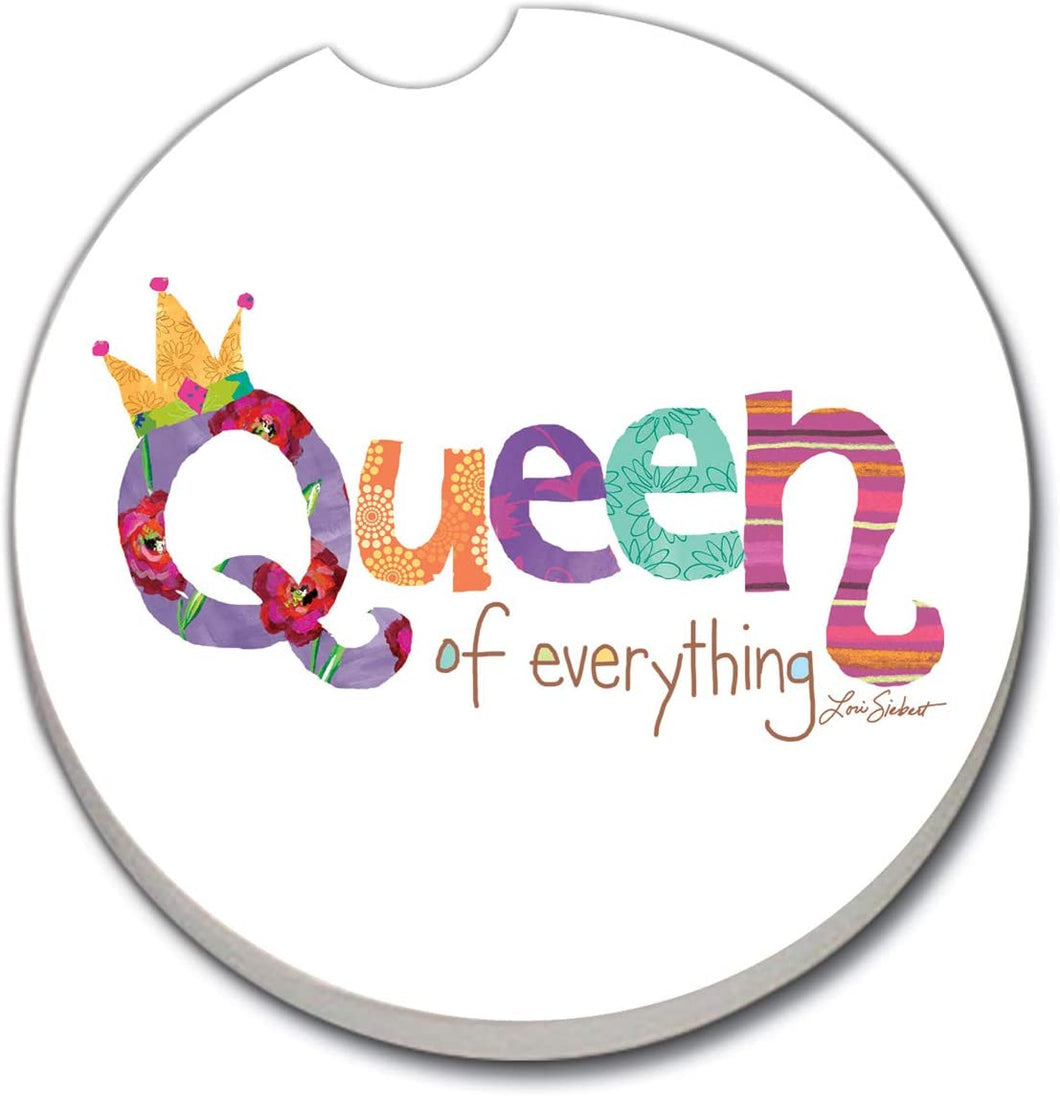 CounterArt Absorbent Stoneware Car Coaster, Queen of Everything, Set of 2