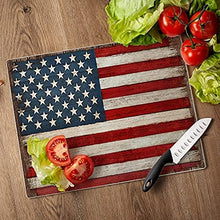 Load image into Gallery viewer, CounterArt Painted American Flag Tempered Glass Counter Saver/ Cutting Board 15 inch by 12 inch Made in the USA

