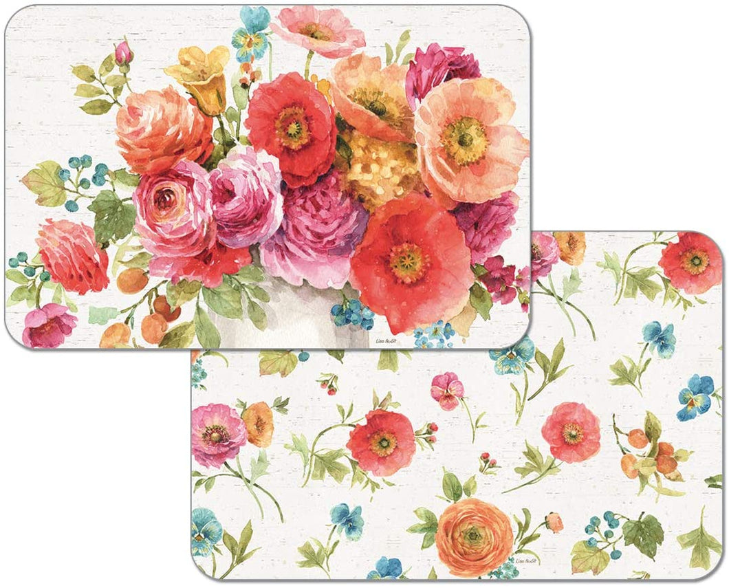 Counterart Country Fresh Flowers Reversible Wipe Clean Placemats Set of 4 Made in The USA