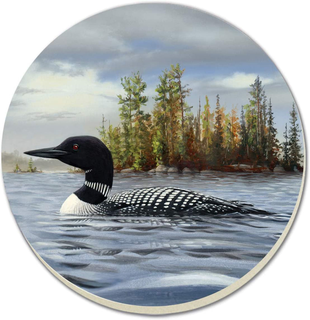 CounterArt Loon on Lake Absorbent Stone Round Coaster Set of 4