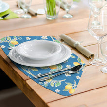 Load image into Gallery viewer, CounterArt Lemons on Blue Reversible Easy Care Set of Four Placemats, Made in The USA
