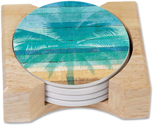 Load image into Gallery viewer, CounterArt Absorbent Stoneware Coaster Set with Wooden Holder - Beachscapes Palms
