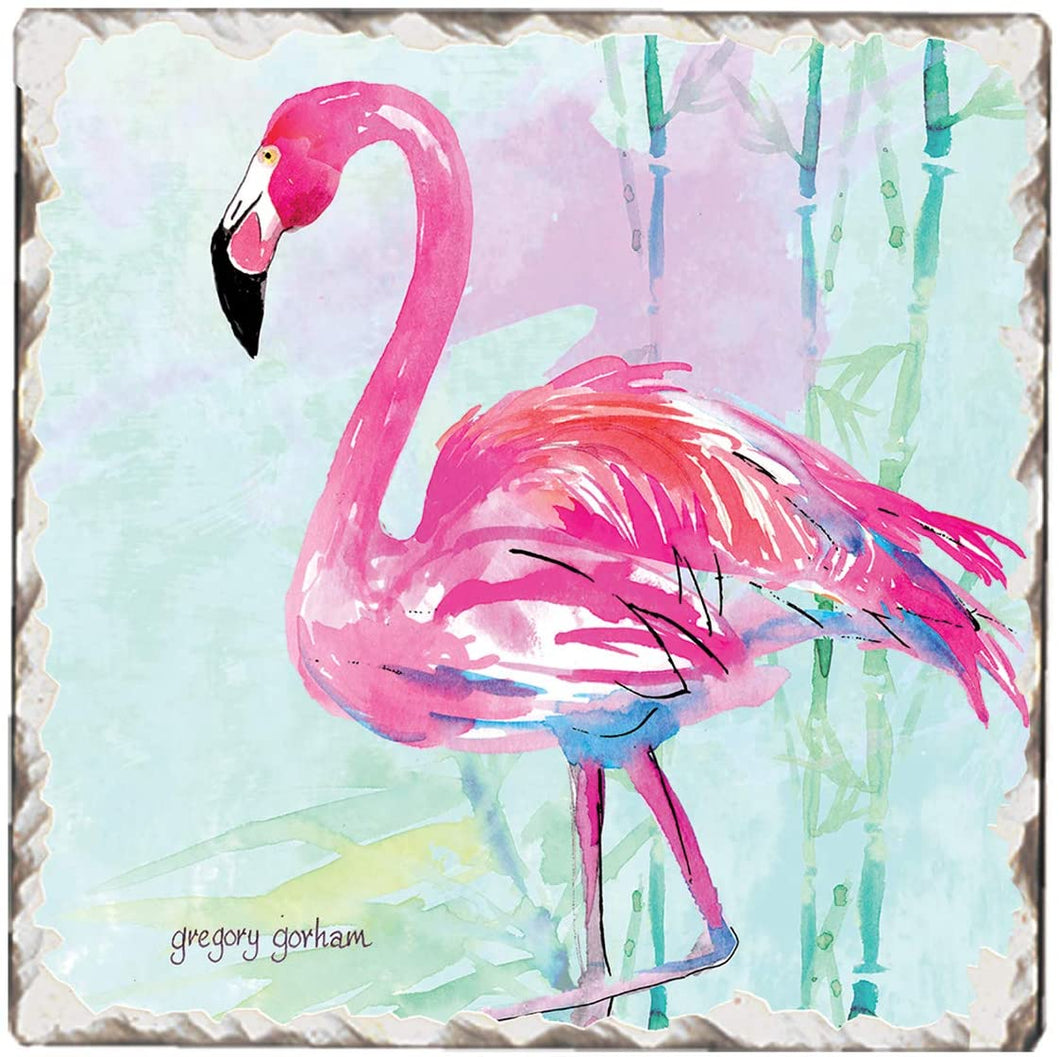 First Dawn Absorbent Stone Tumbled Tile Coasters, Flamingo Fantasy, Set of 4