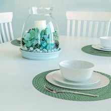 Load image into Gallery viewer, CounterArt Mint Green and Natural Basket Weave Design Round Reversible Easy Care Plastic Placemat Set of 4 Made in The USA
