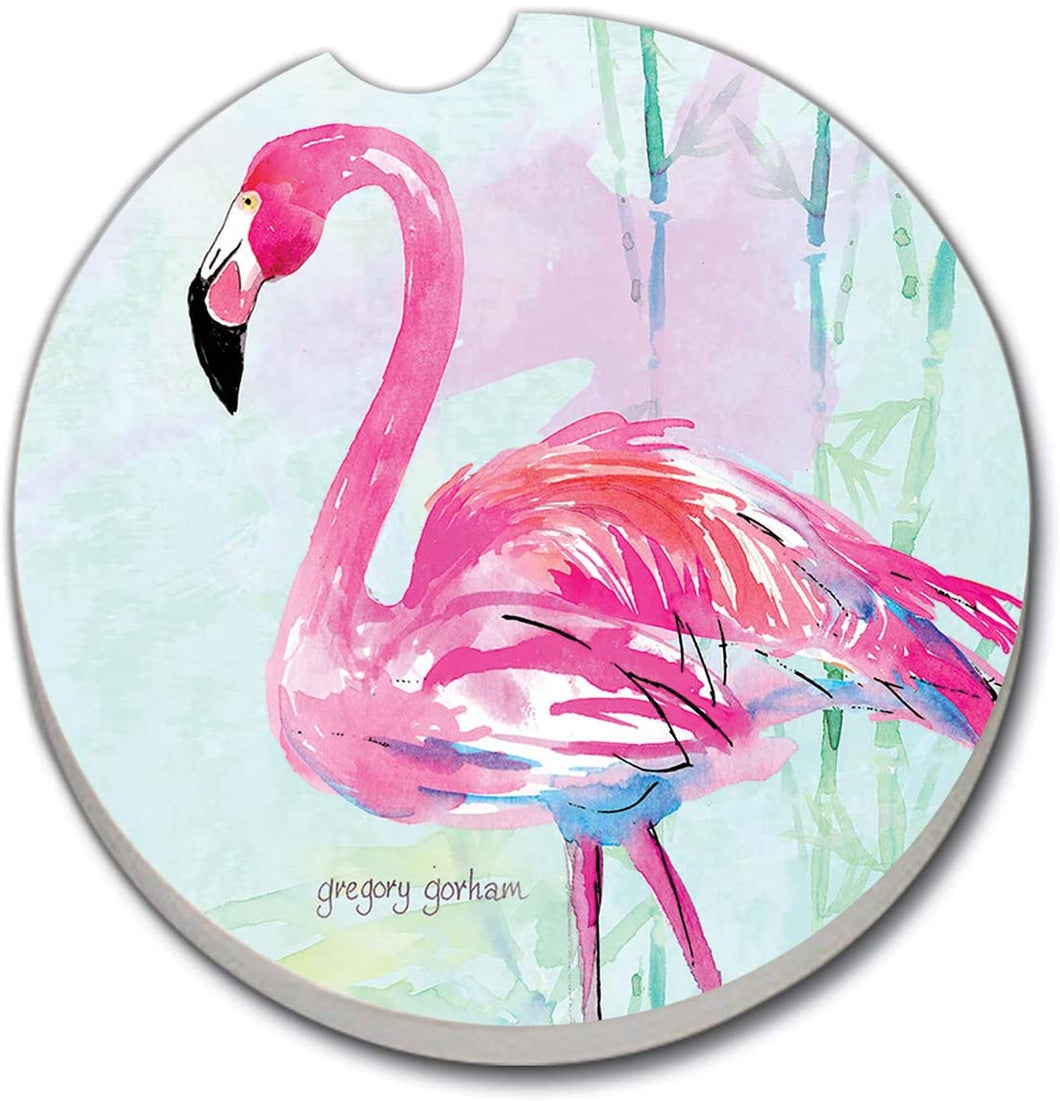 Counterart Absorbent Stoneware Car Coaster, Flamingo Flair, Set of 2