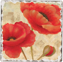 Load image into Gallery viewer, First Dawn Absorbent Stone Tumbled Tile Coasters, Elegant Red Poppies, Set of 4
