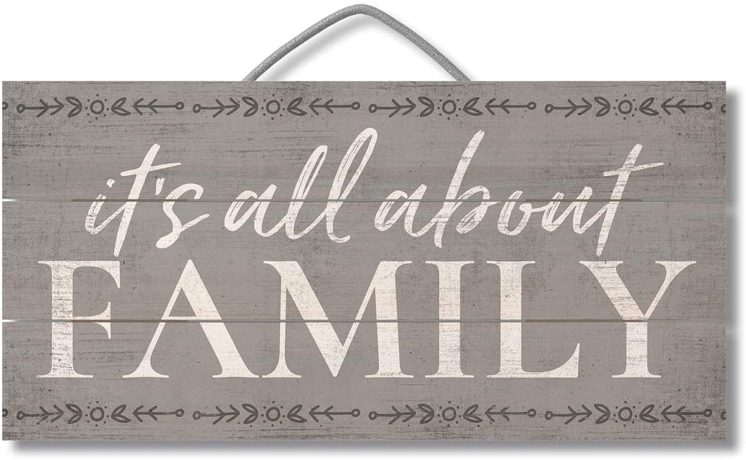 Highland Home All About Family Slatted Pallet Wood Sign Made in The USA