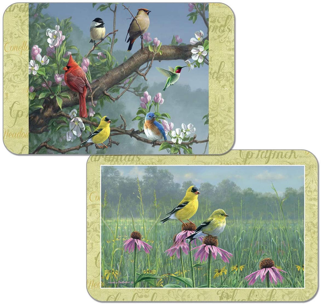 Counterart Beautiful Songbirds Reversible Rectangular Wipe Clean Placemat Set of 4 Made in The USA