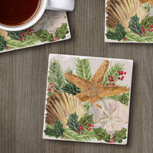 Load image into Gallery viewer, Counterart Absorbent Tumbled Tile Stone Coaster Set - Christmas by The Sea
