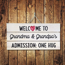 Load image into Gallery viewer, Highland Woodcrafters 12 x 6 Pallet Sign Welcome to Grandma&#39;s Admission One Hug
