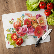 Load image into Gallery viewer, CounterArt Country Fresh Floral Tempered Glass Counter Saver/ Cutting Board 15 inch by 12 inch Made in the USA
