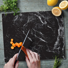 Load image into Gallery viewer, CounterArt Black Marble Design Tempered Glass Counter Saver/Cutting Board 15” x 12” Made in the USA
