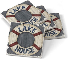 Load image into Gallery viewer, Highland Home Absorbent Tumbled Tile Stone Coaster Set - Lake House Life Preserver
