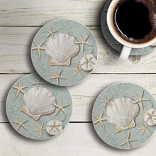 Load image into Gallery viewer, CounterArt Absorbent Stone Round Stoneware Coaster Set - Linen Shells - Made In The USA
