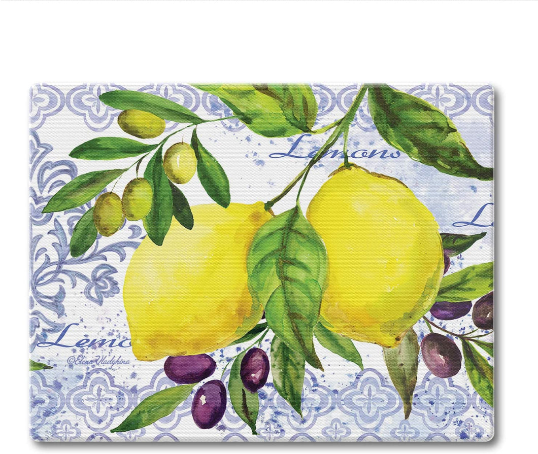 CounterArt Tempered Glass Counter Saver 10” x 8” Lemons and Olives - Printed in the USA