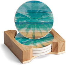 Load image into Gallery viewer, CounterArt Absorbent Stoneware Coaster Set with Wooden Holder - Beachscapes Palms
