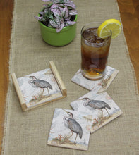 Load image into Gallery viewer, CounterArt Shoreline-Blue Heron Absorbent Coasters in Wooden Holder (Set of 4)
