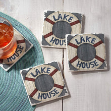 Load image into Gallery viewer, Highland Home Absorbent Tumbled Tile Stone Coaster Set - Lake House Life Preserver
