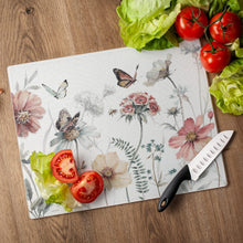Load image into Gallery viewer, CounterArt A Country Weekend Flowers and Butterflies Tempered Glass Cutting Board - 15&quot; x 12&quot;
