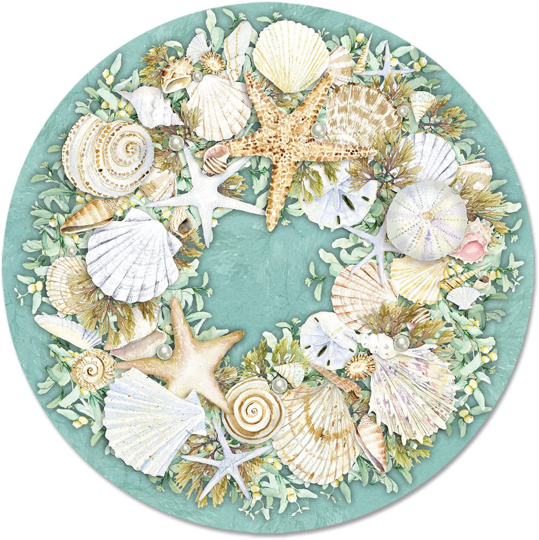 CounterArt Coastal Wreath Tempered Glass Lazy Susan Turntable 13 inch round
