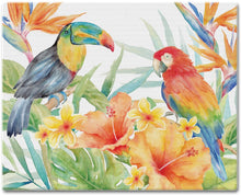 Load image into Gallery viewer, CounterArt Tropical Birds Tempered Glass Counter Saver/Cutting Board 15 inch by 12 inch Made in the USA
