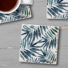 Load image into Gallery viewer, CounterArt Absorbent Tumbled Tile Stone Coaster Set - Blue Palms
