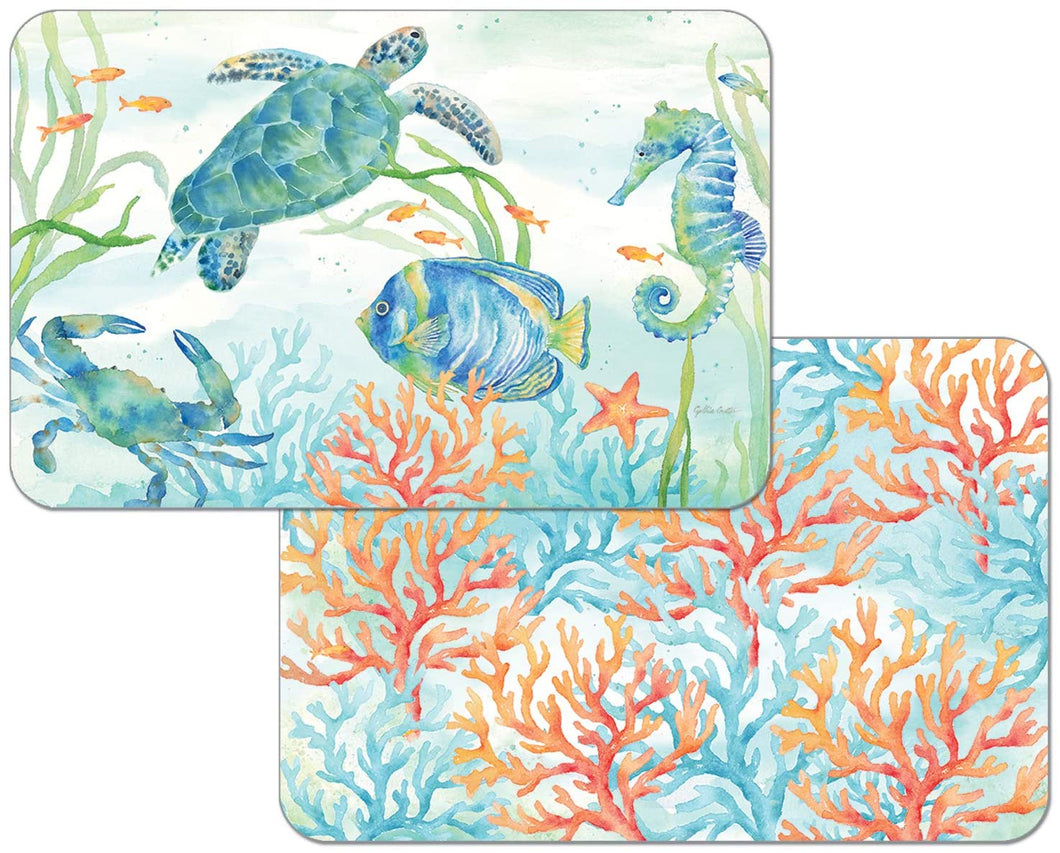 CounterArt Reversible Easy Care Placemats - Sea Life Serenade Set of 4 - Made in The USA
