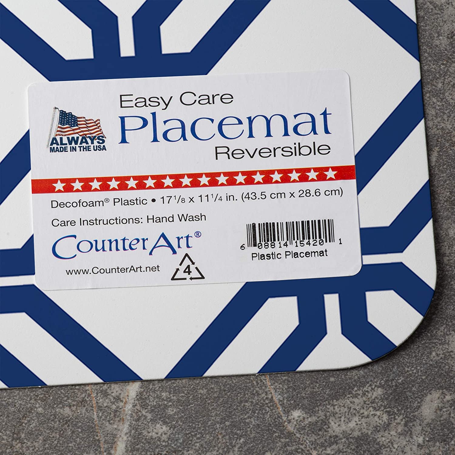 Counter Art Reversible Plastic Placemats, Set of 4, Blue Lattice