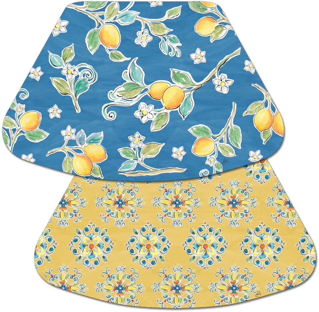 CounterArt Lemons on Blue Reversible Easy Care Set of Four Placemats, Made in The USA