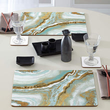 Load image into Gallery viewer, CALA HOME Teal Agate by Patricia Pinto Table Mats Boxed Set of Four Placemats
