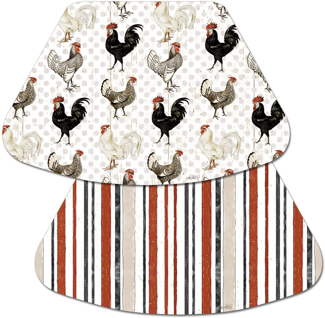 CounterArt Free Range Roosters and Stripes Reversible Easy Care Set of Four Placemats, Made in The USA