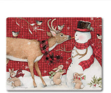 Load image into Gallery viewer, CounterArt Tempered Glass Counter Saver 10” x 8” Paisley Snowman - Printed in the USA
