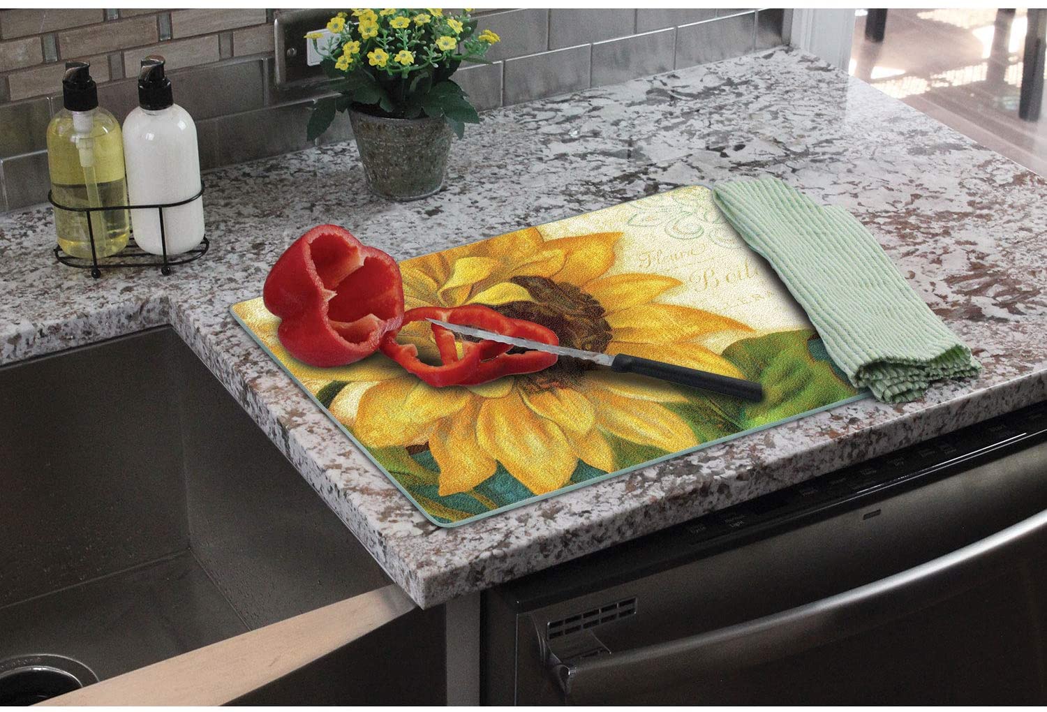 Counterart Sunflower Fields Tempered Glass Counter Saver/Cutting Board