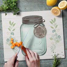 Load image into Gallery viewer, CounterArt Mason Jar Love Tempered Glass Counter Saver/Cutting Board Made in the USA 15 inch by 12 inch
