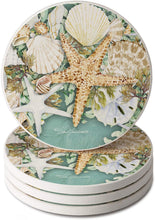 Load image into Gallery viewer, CounterArt Absorbent Round Stoneware Coaster Set - Coastal Starfish - Made in The USA
