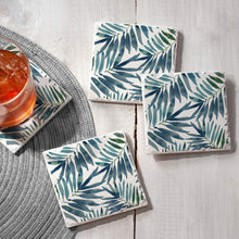 Load image into Gallery viewer, CounterArt Absorbent Tumbled Tile Stone Coaster Set - Blue Palms
