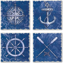Load image into Gallery viewer, Highland Home Assorted Tumbled Tile Coaster Set - Vintage Nautical 4 Pack
