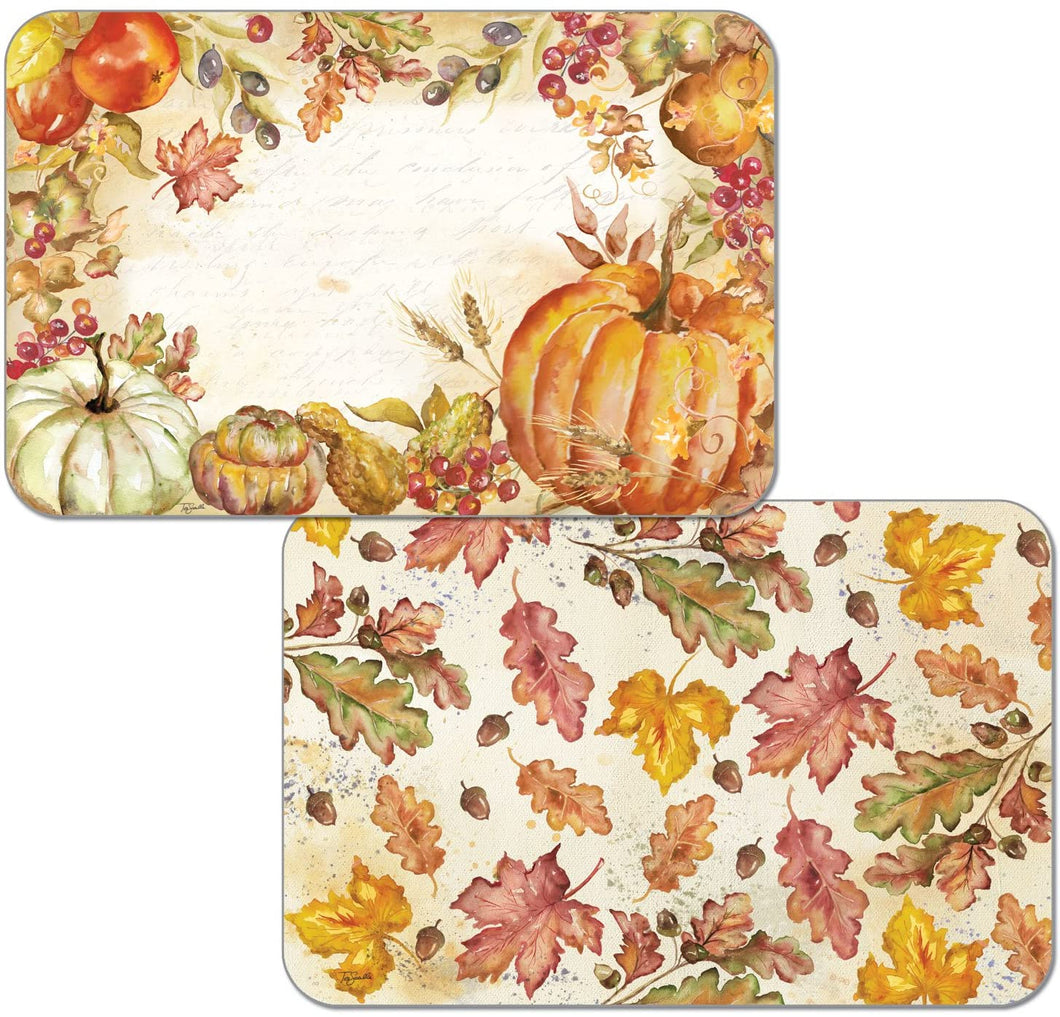 Counterart Set of 4 Reversible Wipe Clean Placemats Watercolor Harvest Made in The USA