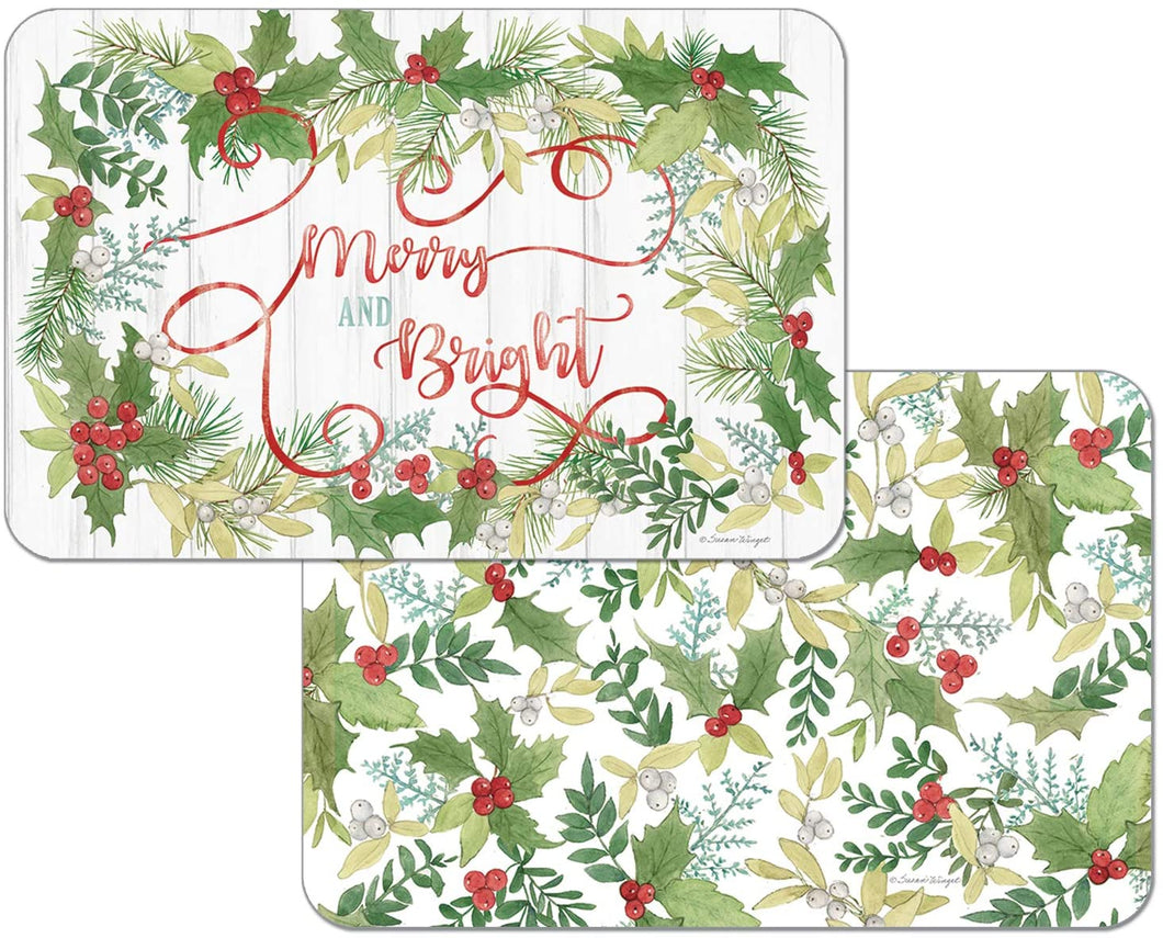 Counterart Winter Greenery Reversible Rectangular Placemat Set of 4 Made in the USA