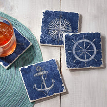 Load image into Gallery viewer, Highland Home Assorted Tumbled Tile Coaster Set - Vintage Nautical 4 Pack
