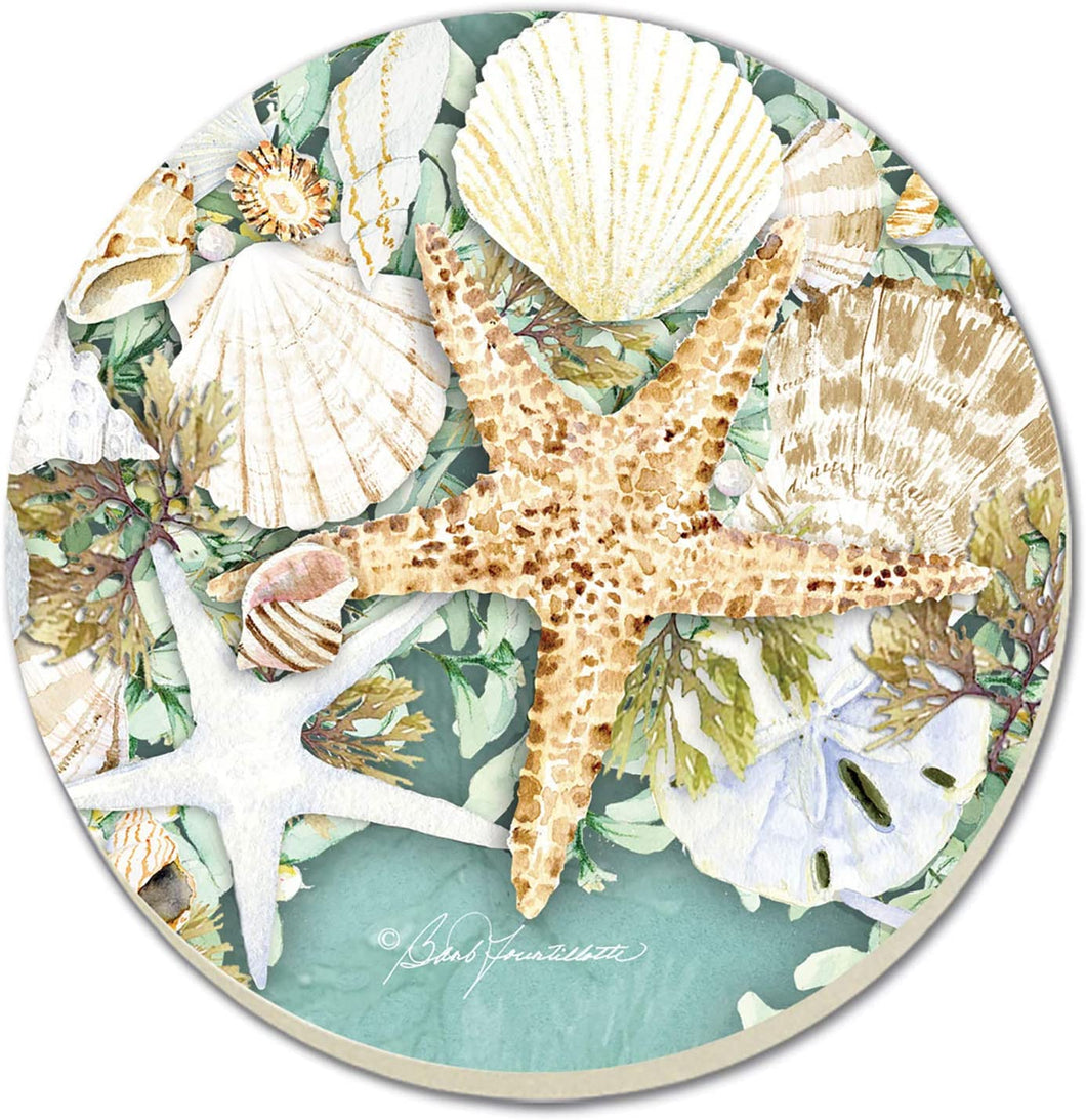 CounterArt Absorbent Round Stoneware Coaster Set - Coastal Starfish - Made in The USA