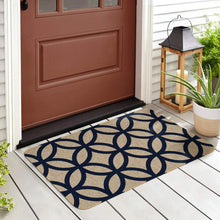 Load image into Gallery viewer, Counterart Natural Linen Look Decorative Low Profile Indoor/Outdoor Floor Mat with Recycled Rubber Back, Circles, Printed in The USA, 29.5” x 17.75”.
