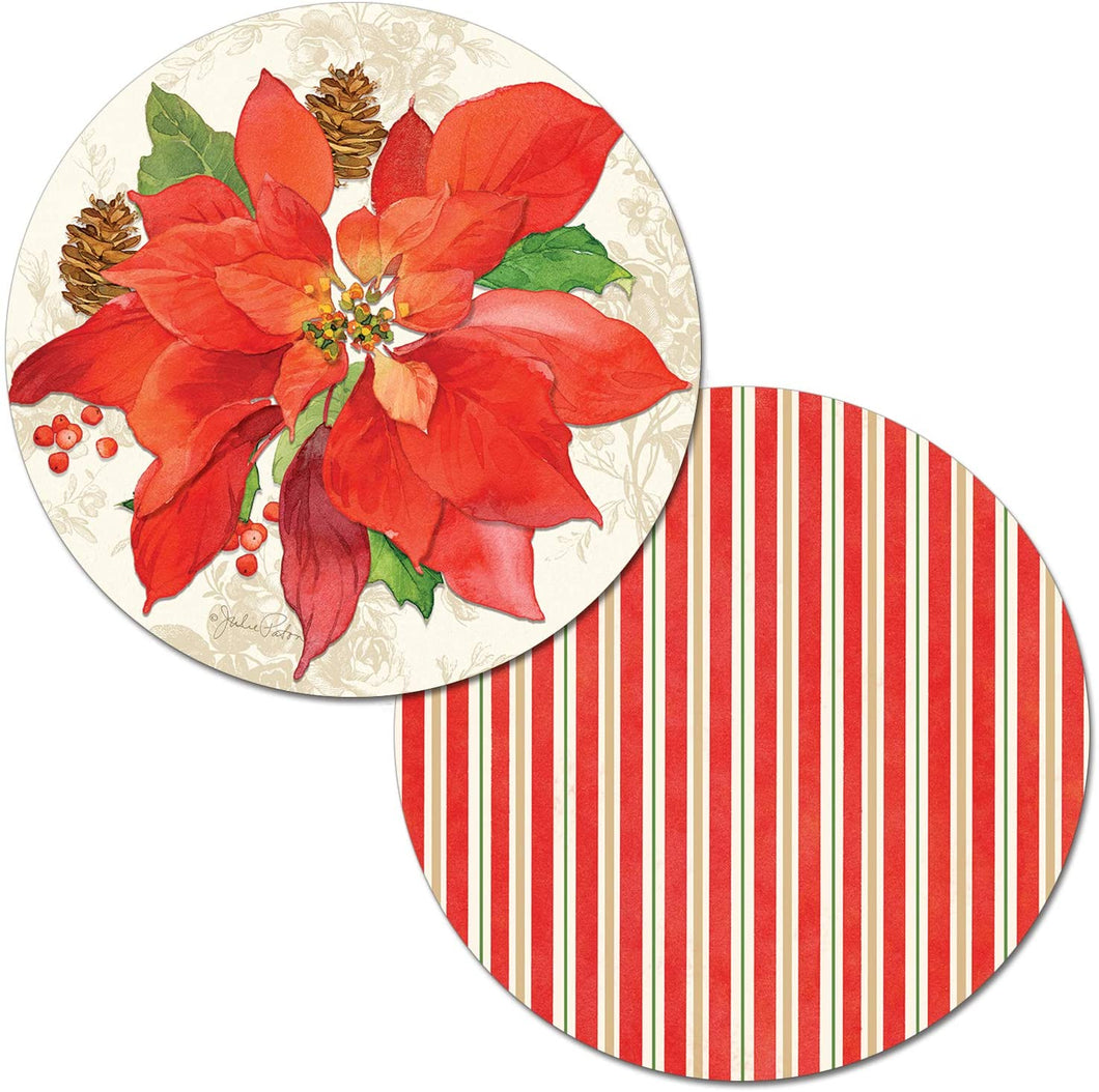CounterArt Grand Poinsettia Reversible Easy Care Set of Four Placemats, Made in The USA