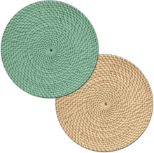 Load image into Gallery viewer, CounterArt Mint Green and Natural Basket Weave Design Round Reversible Easy Care Plastic Placemat Set of 4 Made in The USA
