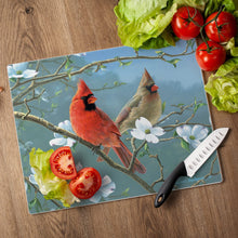 Load image into Gallery viewer, CounterArt Beautiful Songbirds Cardinal Tempered Glass Counter Saver/ Cutting Board 15” x 12”
