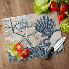 Load image into Gallery viewer, CounterArt Tide Pool Shells Tempered Glass Counter Saver Cutting Board 15&quot; x 12&quot; Made in the USA
