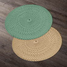 Load image into Gallery viewer, CounterArt Mint Green and Natural Basket Weave Design Round Reversible Easy Care Plastic Placemat Set of 4 Made in The USA
