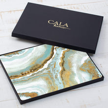 Load image into Gallery viewer, CALA HOME Teal Agate by Patricia Pinto Table Mats Boxed Set of Four Placemats
